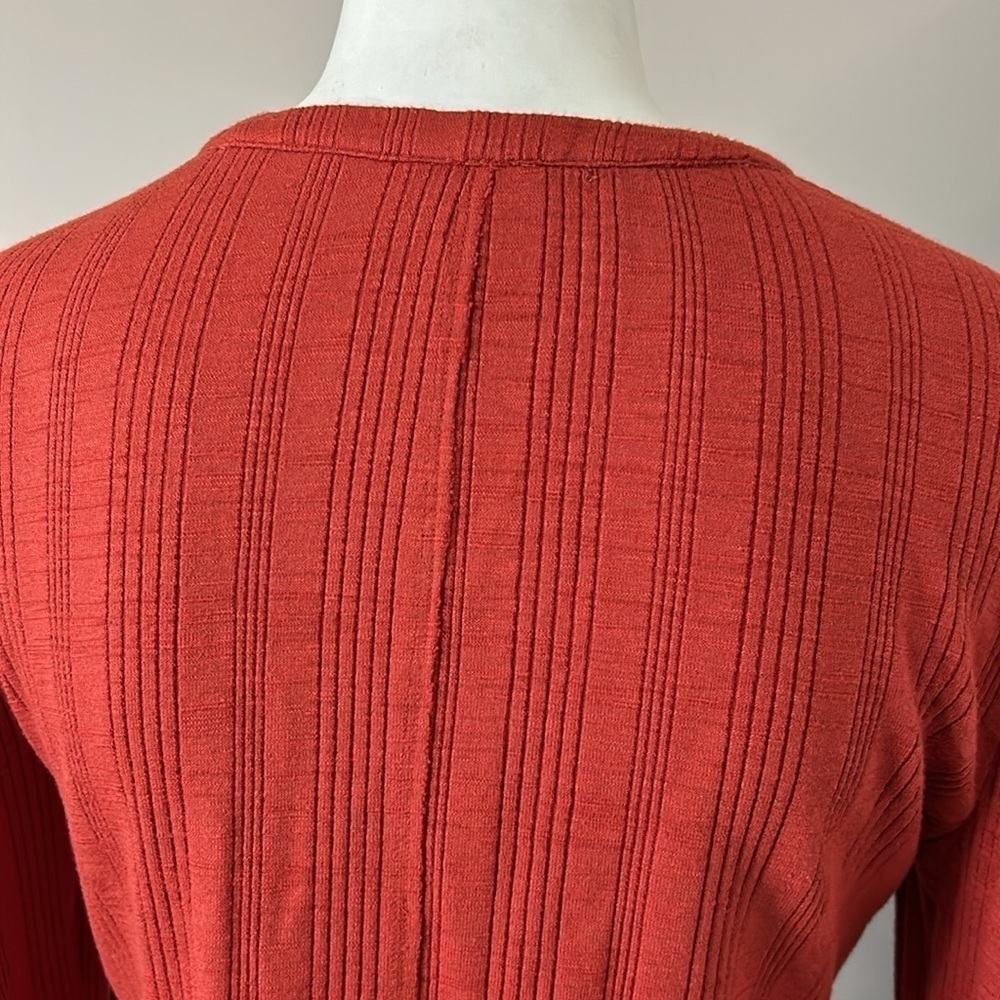 Pilcro Anthropologie Rust Red Button Up Ribbed Puff Sleeve Cardigan Top Sz S - Picture 9 of 15